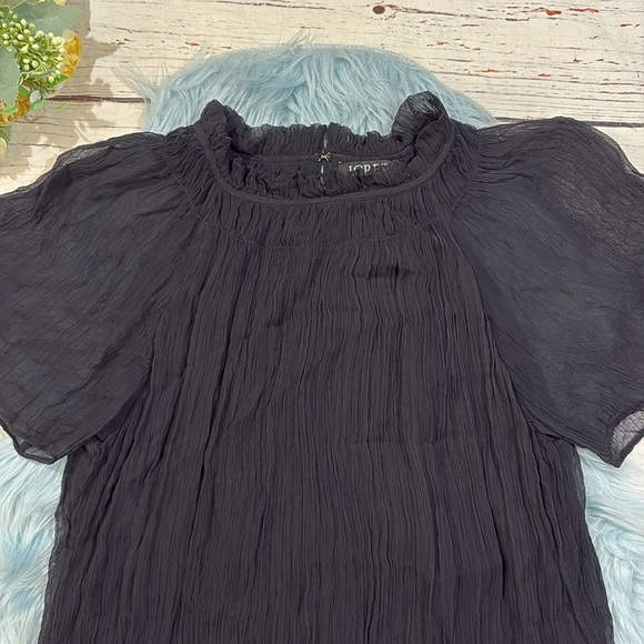 J. Crew Black Crinkle chiffon smocked top - Picture 6 of 8